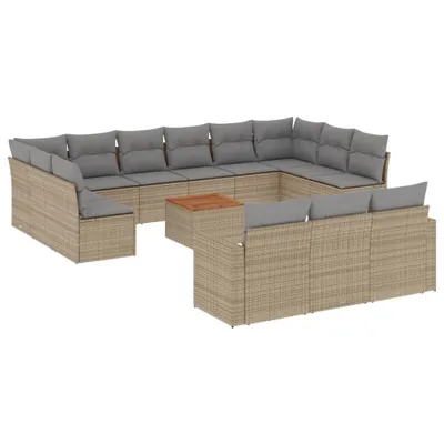 Produktbild von 14-tlg. Garten-Sofagarnitur mit Kissen Beige Poly Rattan