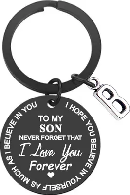 Image de INF Porte-clés avec étiquette "À mon fils" en acier inoxydable Noir