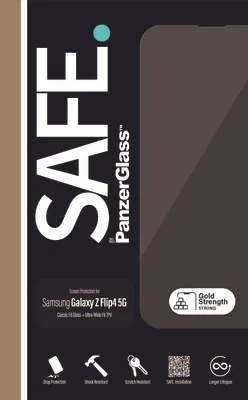 Obrázek produktu pro PanzerGlass SAFE. by ® Screen Protector Samsung Galaxy Z Flip4 5G, Samsung, Samsung - Galaxy Z Flip4, Aplikace nasucho, Odolné proti poškrábání, Odolný proti nárazům, Antibakteriální, Průhledná, 1 kusů