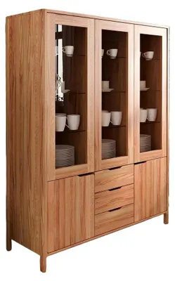 Produktbild von Vitrine Swig 140x188 aus Kernbuche massiv geölt 2 Türen 3 Glastüren 3 Schubladen