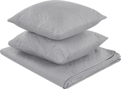 Zdjęcie produktu dla BELIANI Narzuta na łóżko szara poliester 140 x 210 cm z poduszkami tłoczony wzór dekoracyjna ozdobna sypialnia