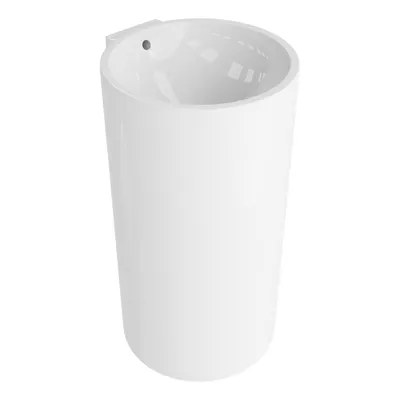 Produktbild von LAVITA Standwaschbecken Elena | Freistehendes Waschbecken Rund | Waschbecken mit †berlauf und ohne Hahnloch | Aus hochwertigem Porzellan | Bodenstehende Waschtisch | 81,5x44,5x46,5 cm | Wei§ Glanz