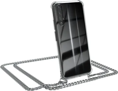 Produktbild von EAZY CASE Handykette kompatibel mit Honor 20 Handyhülle mit Metall Umhängeband und Kordel Schwarz, Kette, Hülle mit Umhängeband, Handykordel, Schutzhülle, Silikonhülle, Silber