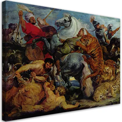 Produktbild von Leinwandbild  Die Jagd auf den Tiger - P. P. Rubens 100x70 Feeby Bunt bild für die wand bereit zum aufhängen