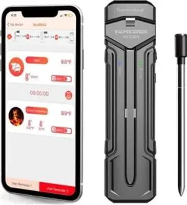 Produktbild von Vulpes Goods Küchenthermometer, Fleischthermometer, mit App, drahtlos, BBQ-Fleischthermometer, Ofenthermometer und Kochthermometer, 80 m Reichweite