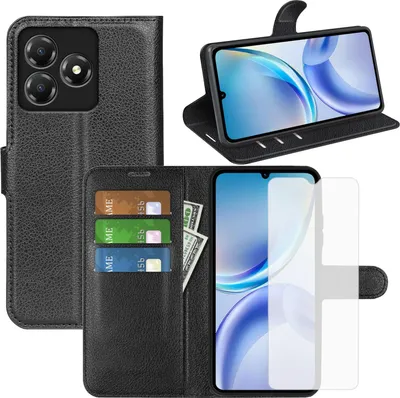 Obrázek produktu pro Pro ZTE Blade A36 Umělá kůže Book Wallet Pouzdro na mobilní telefon Černá + 9H tvrzené sklo