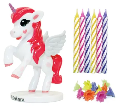Produktbild von dekora - Einhorn-Set mit 10 Geburtstagskerzen - Set zum Dekorieren von Geburtsta