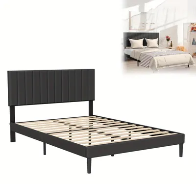 Obrázek produktu pro Čalouněná postel - Čalouněná postel - Rám postele - Postel s roštovou konstrukcí - Dvoulůžko - Černý samet - 140x200 cm