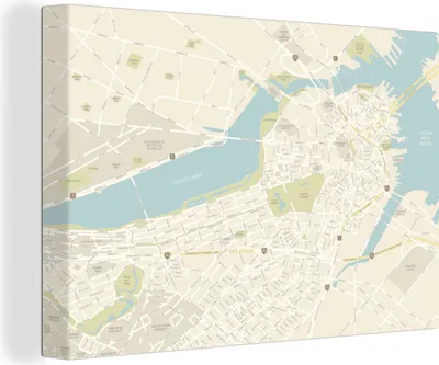 Obrázok produktu pre OneMillionCanvasses® - Obrazy na plátne - 140x90 cm, ilustrácia mapy Bostonu, nástenná umelecká tlač Nástenná dekorácia - fotografia na plátne - maľba na drevenom ráme