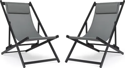 Image de Mondeer Lot de 2 chaises longues de jardin pliables avec appui-tête réglable Gris foncé