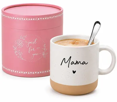 Kaffeetasse 360 ml mit Löffel & Geschenkbox – personalisiert für Mama