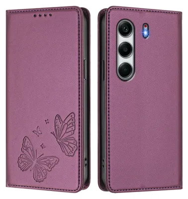 Produktbild von Lederhülle für Tecno Camon 40 4G, Schmetterling Prägung Leder Brieftasche Schutzhülle mit Ständer Lila