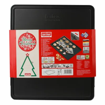 Immagine prodotto di Zenker Sparkling Christmas Plätzchenblech, Plätzchen Blech, Backform, Backblech, Antihaftbeschichtung, Schwarz, 37 / 52 cm, 6002