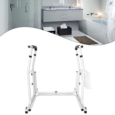 Produktbild von LARS360 Mobile Aufstehhilfe Toiletten Höhenverstellbar mit Ablagekorb - Toiletten Stützgestell Haltegriff höhenverstellbar für Bad, Belastbar bis 200 kg