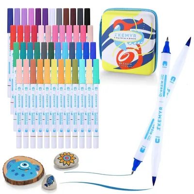 Zdjęcie produktu dla Markery akrylowe, 48 kolorów, podwójna końcówka, pędzelkowe markery, 1-5 mm, długopisy żelowe, 0,7 mm, wodoodporne, do użytku na kamieniu, drewnie, szkle i papierze