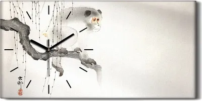 Produktbild von Wohnzimmer-Bild Leinwand Uhr 60x30 Malerei Zweig Tier Affe Asiatische Kunst - schwarze Hände