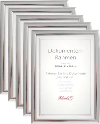 Produktbild von 2er 3er 5er 10er Pack Dokument Bilderrahmen 21x29,7 DIN A4 Urkunde Foto Rahmen - Farbe: 5er Pack Silber