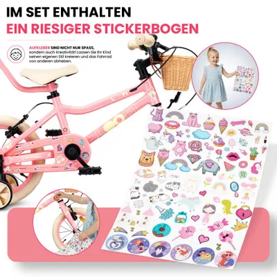 Produktbild von SUN BABY LOOFI Kinderfahrrad 14 Zoll, leichtes Aluminium Fahrrad 6,6 kg für Kinder ab 3 Jahre, mit Stützrädern, Korb, Klingel, Mädchen