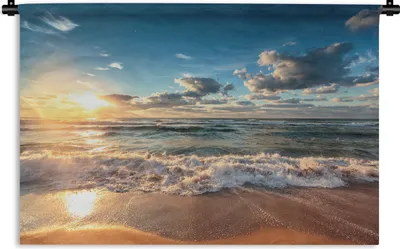 Produktbild von MuchoWow® Wandteppich Wandbehang Strand - Meer - Sonnenuntergang 150x100 cm Tapisserie Dekoration Wandtuch - Waschbar - Tapisserien - Wand-Decke