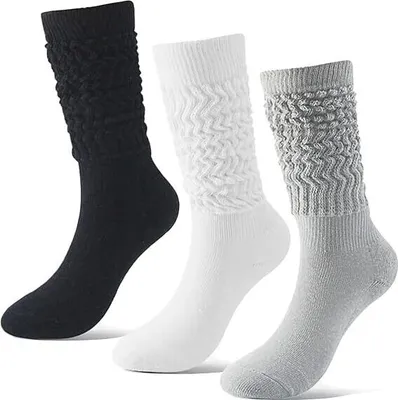Produktbild von 3er-Pack Damen Slouch-Socken für den Winter, Kniehohe Scrunchie-Stiefelsocken, Lange Schlabberige Socken für Damen und Mädchen,B