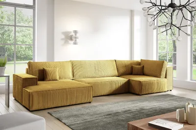 Produktbild von Wohnlandschaft Schlafsofa CORUNIA Stoff Poso Honiggelb Ottomane Links
