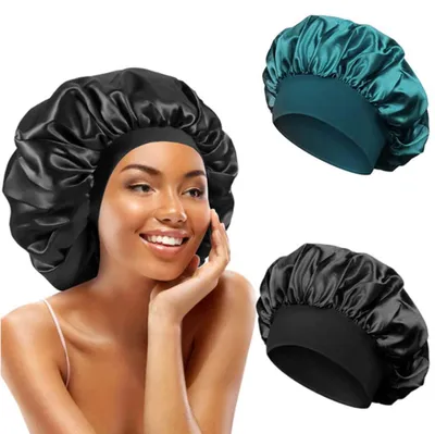 Imagen del producto de 2 unidades de gorro de satén para el cabello, gorro de dormir de satén, gorro de seda, funda para el cabello