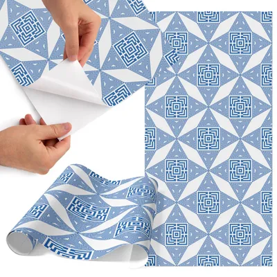 Produktbild von Möbelfolie 50x100 cm - Klebefolie Möbel - Selbstklebende Folie - Folie für Möbel - Möbelfolie Küche - Klebefolie Küche - Möbelfolie Schrank - Wasserdicht - Abwaschbar - Selbstklebend - Luftblasenfrei - Rückstandslos entfernbar - Griechisches Mosaik
