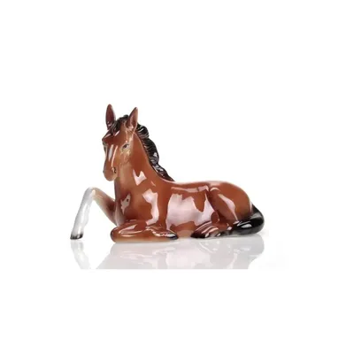 Produktbild von Porzellanfigur Pferd 14 cm braun lackiert – Handgefertigte Tierfigur