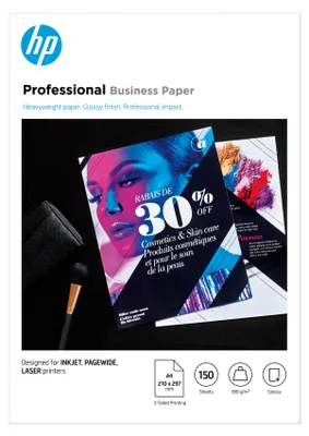 Productafbeelding van HP Kantoor papier Professional Business, glanzend, 180 g/m², A4 (210 x 297 mm), 150 vel, geschikt voor laser- en inktprinters, A4 (210x297 mm), glanzend, 150 vel, 180 g/m², wit