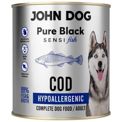 Produktbild von John Dog Hundenassfutter Kabeljau - monoprotein Hundefutter - getreidefreies  Nassfutter für Hunde - Pur Black Sensi Fish - 800g