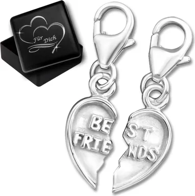 Produktbild von 2er Set Charm Anhänger für Armband echt 925 Sterling Silber Freunde freundschafts Herz K828+V12