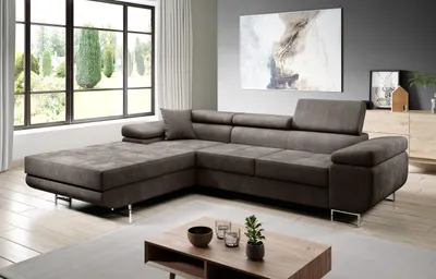 Produktbild von FurMeb24 ECKSOFA LAZZANO MONOLITH 20 - linke seite - BRAUN - mit schlaffunktion und bettkasten