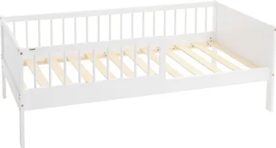 Produktbild von ML-Design Kinderbett mit Lattenrost und Rausfallschutz, 80x160 cm, Weiß, Massivholz Einzelbett für Kinder, Jungen & Mädchen