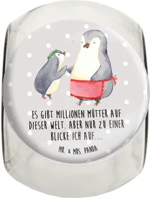 Produktbild von Mr. & Mrs. Panda Teedose Pinguin mit Kind XL 2000ml - Grau Pastell - Geschenk, Familie, schraubglas, Pinguine, Kaffeedose, Bruder, glasbehälter, Vorbild Mama, Tochter