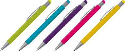 Produktbild von 5 Touchpen Kugelschreiber / aus Metall / je 1x pink,lila,hellblau,hellgrün,gelb