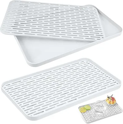 Produktbild von PolkaHome® Abtropfmatten, 2 Stück, mit Auffangschale, Abtropfschale, 31 x 17,5 x 2,2 cm, multifunktionales Abtropfbrett, für Tasse,