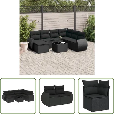 Produktbild von The Living Store 8-tlg. Garten-Sofagarnitur mit Kissen Schwarz Poly Rattan