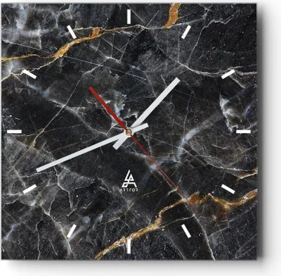 Produktbild von Wanduhr - Quadrat - Glasuhr - Marmor Stein Schwarz - 30x30cm - Schleichendes Uhrwerk - Lautlos - zum Aufhängen bereit - Dekoration Modern - Wanddekoration aus Glas - C3AC30x30-4899