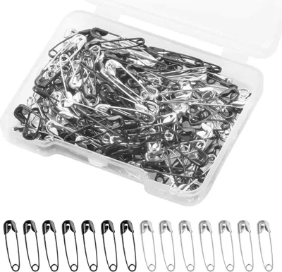Produktbild von 19 MM Sicherheitsnadeln, 150 Stück Sicherheitsnadeln, Metall Mini Sicherheitsnadeln für Kleidung, Gebogene Sicherheitsnadeln, Basteln Nähen Säumen Handwerk, Rostbeständig, Schmuck-DIY(Silber, Schwarz)