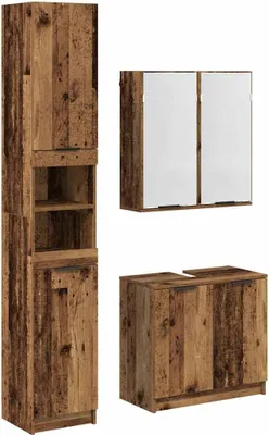 Produktbild von vidaXL Badezimmerschrank-Set mit Regal 3 pcs Altholz Holzwerkstoff