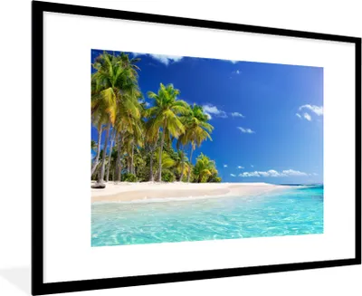 Produktbild von MuchoWow® Gerahmtes Poster Strand - Meer - Palme - Sonne - Sommer 90x60 cm - Poster mit Schwarzem Bilderrahmen Wandposter Rahmen Foto Bilder - Wanddekoration - Fotos