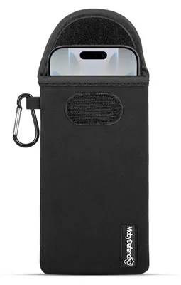 Produktbild von MobyDefend Hülle für iPhone 17 - Neopren Handytasche mit Karabiner für die Gürtelschlaufe - Schwarz