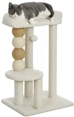 Image de Structure d'escalade pour chat, en bois et en peluche, dimensions : 48,5 x 40 x 76 cm, couleur beige