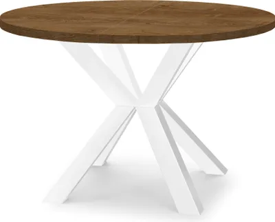 Zdjęcie produktu dla Okrągły rozkładany stół do jadalni RAL z drewnianymi nogami, styl loft, industrialny, średnica: 100 / 200 cm, kolor: dąb Lefkas / biały