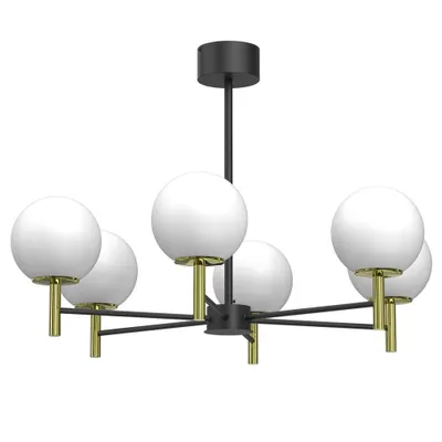 Obrázek produktu pro Závěsné svítidlo Awinion, černá matná – zlatá lesklá – bílá, 6xE27x15W, kov, rozměry: 58x84x84 cm, IP20, Luminex