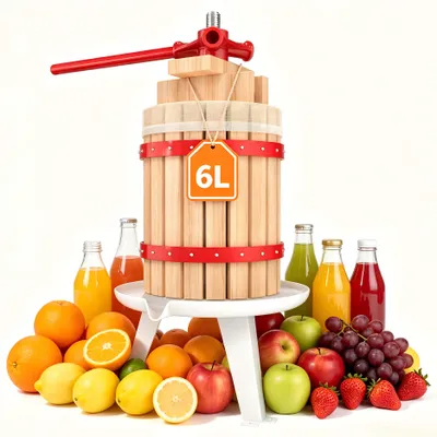 Produktbild von YARDIN 6L Obst‑ und Saftpresse, manuelle Spindelpresse aus Eichenholz, inkl. Presstuch, für Haushalt, Garten & Hobby‑Winzer