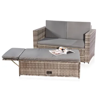 Produktbild von Melko Gartenmöbel Polyrattan Lounge Tisch Fußbank klappbar Sitzgruppe - Grau