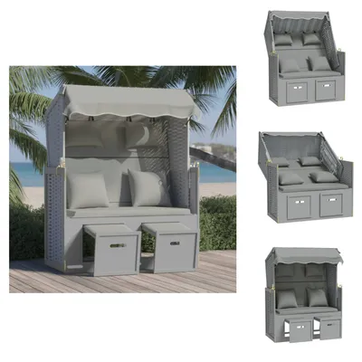 Produktbild von vidaXL Strandkorb mit Kissen Poly Rattan und Massivholz Grau -  Sonnenliegen