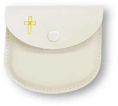 Produktbild von Rosenkranz-Etui Leder, weiß mit Kreuz