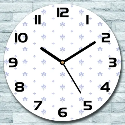 Produktbild von Wanduhr aus Glas Rund fi 30 Blumen blau Grau Quarz Deko Schlafzimmer Büro
